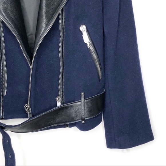 NWT JOIE FAYANA WOOL- LEATHER COZY NAVY MOTO JACKET - Picture 7 of 13